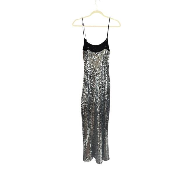 Rumored Metallic Sequin Slip Stretch Maxi Dress Disco Silver sze 0 NWT Party - Picture 7 of 14